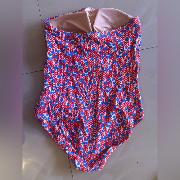 J Crew Factory Pink Floral Printed Strapless One Piece Swimsuit Womens Size M - Picture 6 of 16
